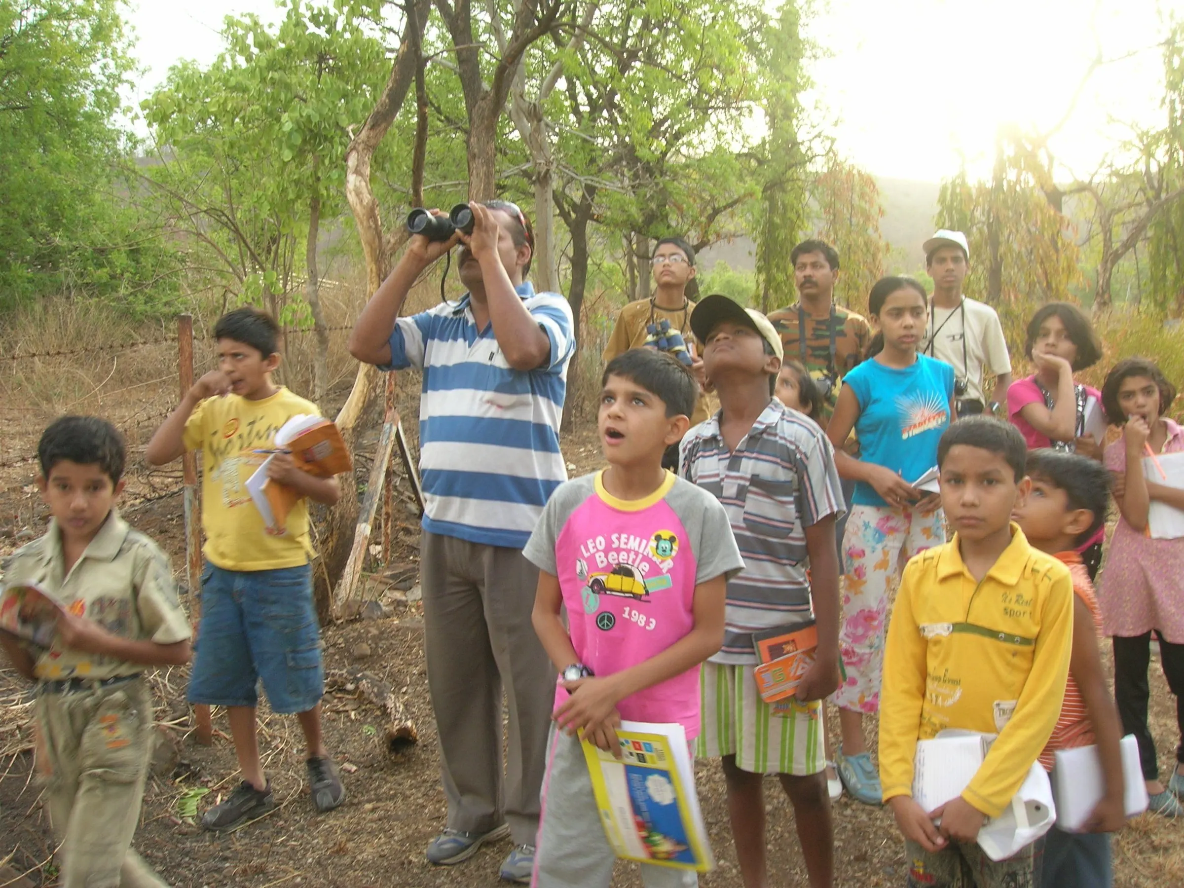 Bird watching with children during Nisarg Shala.
