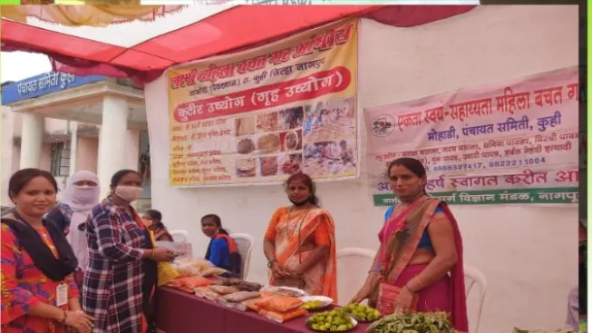 Self-help group women at a product fair.