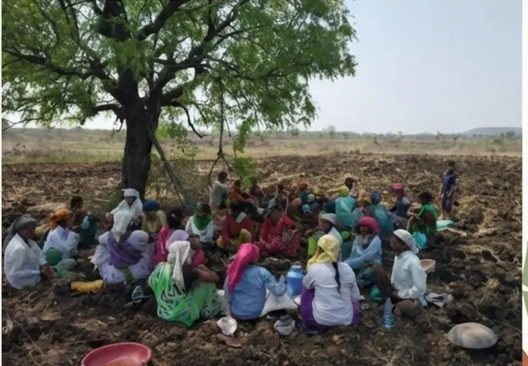 Women of an Umred village meet in their field.